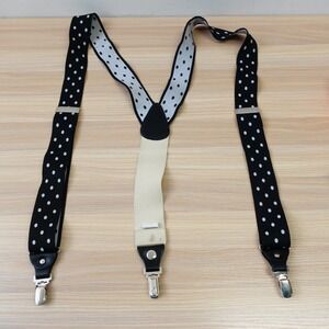 Suspender Men Black White Polka Dot Clip On Y Back Elastic Adjustable Rockabilly